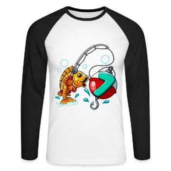7e anniversaire pêcheur à la ligne - T-shirt baseball manches longues Homme - blanc/noir - Devant - Nik (191cm)