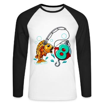 8 Anniversaire Pêcheur à la ligne - T-shirt baseball manches longues Homme - blanc/noir - Devant - Nik (191cm)