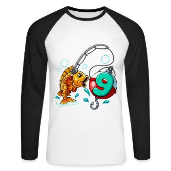 9 Anniversaire Pêcheur à la ligne - T-shirt baseball manches longues Homme - blanc/noir - Devant - Nik (191cm)