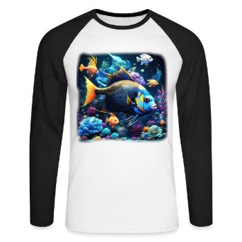 Skalar - Unisex Baseballshirt langarm - Weiß/Schwarz - Vorne - Nik (191cm)