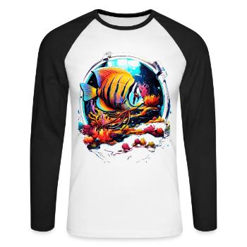 Skalar - Unisex Baseballshirt langarm - Weiß/Schwarz - Vorne - Nik (191cm)
