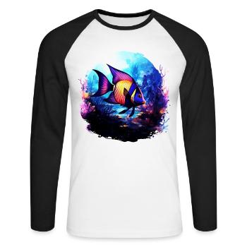 Skalar - Unisex Baseballshirt langarm - Weiß/Schwarz - Vorne - Nik (191cm)