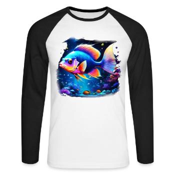 Skalar - Unisex Baseballshirt langarm - Weiß/Schwarz - Vorne - Nik (191cm)