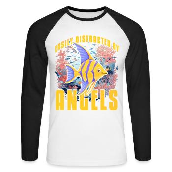 Facilement distrait par les anges - T-shirt baseball manches longues Homme - blanc/noir - Devant - Nik (191cm)