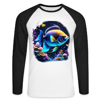 Skalar - Unisex Baseballshirt langarm - Weiß/Schwarz - Vorne - Nik (191cm)