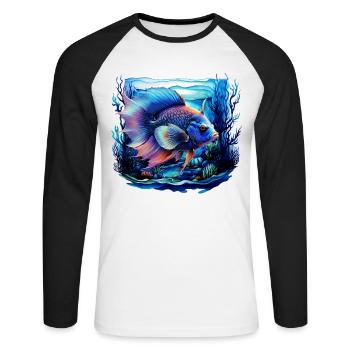 Skalar - Unisex Baseballshirt langarm - Weiß/Schwarz - Vorne - Nik (191cm)