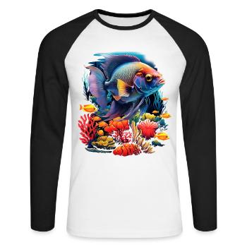 Skalar - Unisex Baseballshirt langarm - Weiß/Schwarz - Vorne - Nik (191cm)