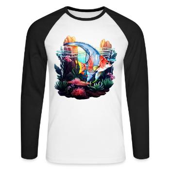 Skalar - Unisex Baseballshirt langarm - Weiß/Schwarz - Vorne - Nik (191cm)