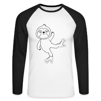 Funny Roller Skating Sloth Roller Skater - Unisex Long Sleeve Baseball T-Shirt - white/black - Front - Nik (191cm)