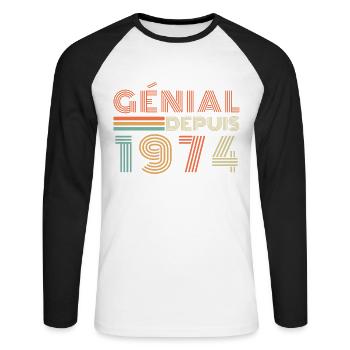 Awesome Since 1974 Retro Birthday Gift - Unisex Long Sleeve Baseball T-Shirt - white/black - Front - Nik (191cm)