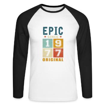 1977 Birthday Epic since - Unisex Long Sleeve Baseball T-Shirt - white/black - Front - Nik (191cm)