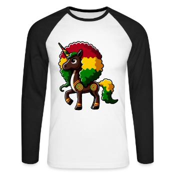 Mélanine Licorne Fille Noire Magie - T-shirt baseball manches longues Homme - blanc/noir - Devant - Nik (191cm)