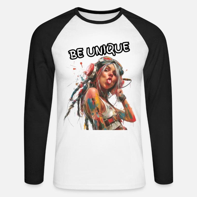 BE UNIQUE. Selbsttreue, Selbstbewusst, Individual, - Unisex Baseballshirt langarm - Weiß/Schwarz