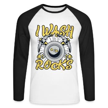 Ich wasche Steine, Schürfen, Seifenabbau, Minen, Gold - Unisex Baseballshirt langarm - Weiß/Schwarz - Vorne - Nik (191cm)