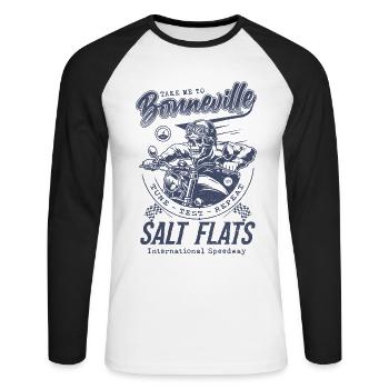 Bonneville Salt Flats Motorcycle Racing Vintage - Unisex Long Sleeve Baseball T-Shirt - white/black - Front - Nik (191cm)