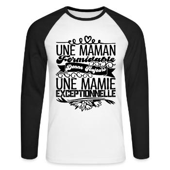 Grand-Mère Cadeau- Une Mamie Exceptionnelle. - T-shirt baseball manches longues Homme - blanc/noir - Devant - Nik (191cm)
