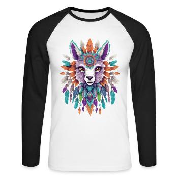 Alpaga spirituel Mandala Power Animal - T-shirt baseball manches longues Homme - blanc/noir - Devant - Nik (191cm)