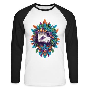 Spiritual Power Animal Badger Mandala - Unisex Long Sleeve Baseball T-Shirt - white/black - Front - Nik (191cm)