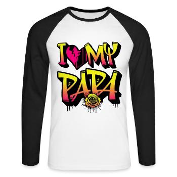 J’aime mon Papa génial Graffiti Style famille citation - T-shirt baseball manches longues Homme - blanc/noir - Devant - Nik (191cm)