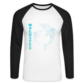 Malediven Delfine Maldives Dolphins - Unisex Baseballshirt langarm - Weiß/Schwarz - Vorne - Nik (191cm)