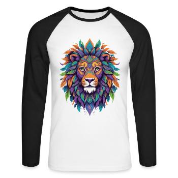 Spirituelles Löwe Mandala Krafttier Design - Unisex Baseballshirt langarm - Weiß/Schwarz - Vorne - Nik (191cm)