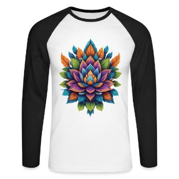 Fleur spirituelle Lotus Énergie Vitale Fleur de Vie - T-shirt baseball manches longues Homme - blanc/noir - Devant - Nik (191cm)