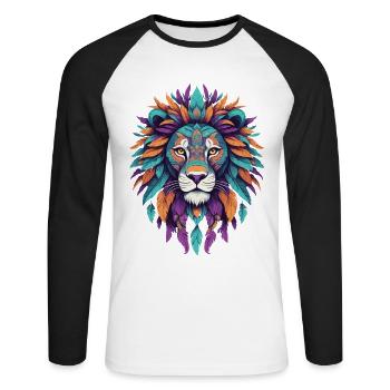 Lion Mandala Spiritual Feather Design - Unisex Long Sleeve Baseball T-Shirt - white/black - Front - Nik (191cm)