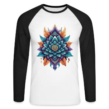 Spiritual Lotus Flower of Life Magical Aesthetic - Unisex Long Sleeve Baseball T-Shirt - white/black - Front - Nik (191cm)