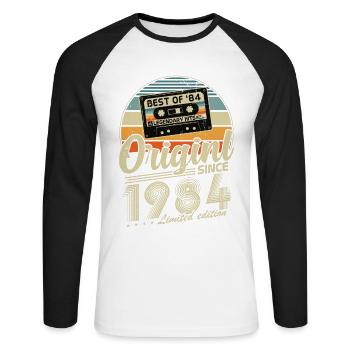 Original seit 1984 Vintage Geburtstagsgeschenk - Unisex Baseballshirt langarm - Weiß/Schwarz - Vorne - Nik (191cm)