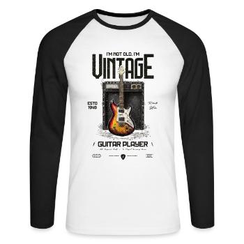 Je ne suis pas vieux je suis Vintage rétro 1948 guitare - T-shirt baseball manches longues Homme - blanc/noir - Devant - Nik (191cm)