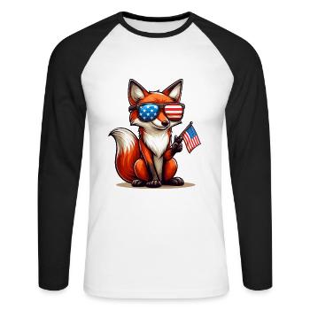 Fox America Independence Day 4th of July Funny - Unisex Long Sleeve Baseball T-Shirt - white/black - Front - Nik (191cm)