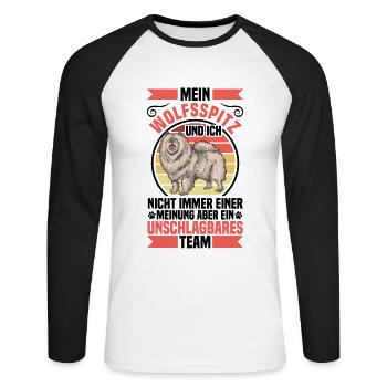 Wolfsspitz ist unschlagbar Deutscher Wolfsspitz - Unisex Baseballshirt langarm - Weiß/Schwarz - Vorne - Nik (191cm)