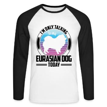Ne parler qu’à Spitz eurasien - T-shirt baseball manches longues Homme - blanc/noir - Devant - Nik (191cm)