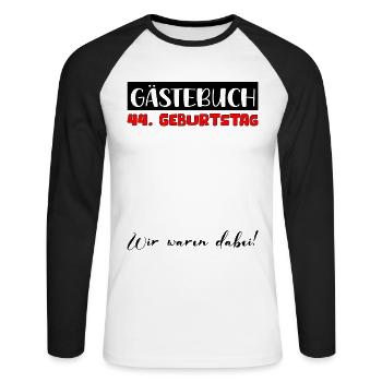 Cadeau 44e anniversaire décoration femme livre d'or homme - T-shirt baseball manches longues Homme - blanc/noir - Devant - Nik (191cm)