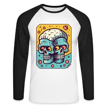 Twin Head Brain Zombies - Unisex Long Sleeve Baseball T-Shirt - white/black - Front - Nik (191cm)