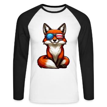 Fuchs Amerika Unabhängigkeitstag Stars and Stripes - Unisex Baseballshirt langarm - Weiß/Schwarz - Vorne - Nik (191cm)