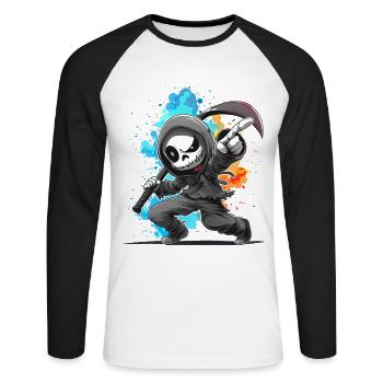 The Grim Reaper. Fantasy, Fun, Fun, Cool, Humor, Horny - Unisex Long Sleeve Baseball T-Shirt - white/black - Front - Nik (191cm)