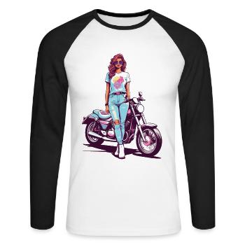 des années 80 vintage moto motards fille Design - T-shirt baseball manches longues Homme - blanc/noir - Devant - Nik (191cm)