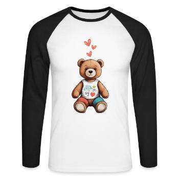 Teddy Bear Cartoon with Hearts Teddy Bear Cute - Unisex Long Sleeve Baseball T-Shirt - white/black - Front - Nik (191cm)