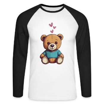 Teddy Bear Cartoon with Hearts Teddy Bear Cute - Unisex Long Sleeve Baseball T-Shirt - white/black - Front - Nik (191cm)