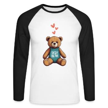 Teddy Bear Cartoon with Hearts Teddy Bear Cute - Unisex Long Sleeve Baseball T-Shirt - white/black - Front - Nik (191cm)