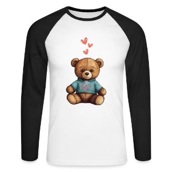 Teddy Bear Cartoon with Hearts Teddy Bear Cute - Unisex Long Sleeve Baseball T-Shirt - white/black - Front - Nik (191cm)