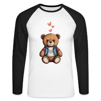 Teddy Bear Cartoon with Hearts Teddy Bear Cute - Unisex Long Sleeve Baseball T-Shirt - white/black - Front - Nik (191cm)