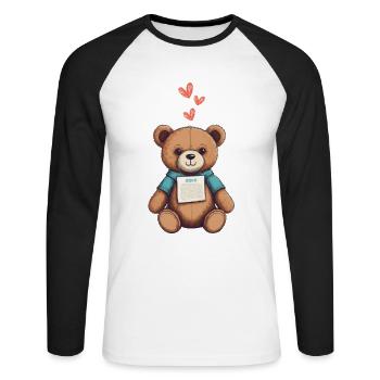 Teddy Bear Cartoon with Hearts Teddy Bear Cute - Unisex Long Sleeve Baseball T-Shirt - white/black - Front - Nik (191cm)