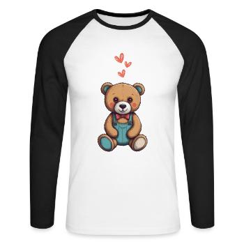 Teddy Bear Cartoon with Hearts Teddy Bear Cute - Unisex Long Sleeve Baseball T-Shirt - white/black - Front - Nik (191cm)