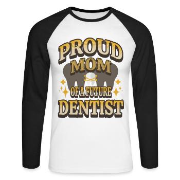 Fière maman d’une future citation d’étudiant en dentisterie - T-shirt baseball manches longues Homme - blanc/noir - Devant - Nik (191cm)