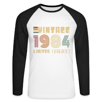 Vinatge 1984 Cadeau d’anniversaire - T-shirt baseball manches longues Homme - blanc/noir - Devant - Nik (191cm)