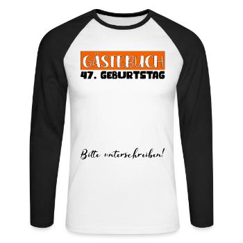 Livre d'or pour homme, cadeau d'anniversaire 47e, décoration pour femme - T-shirt baseball manches longues Homme - blanc/noir - Devant - Nik (191cm)