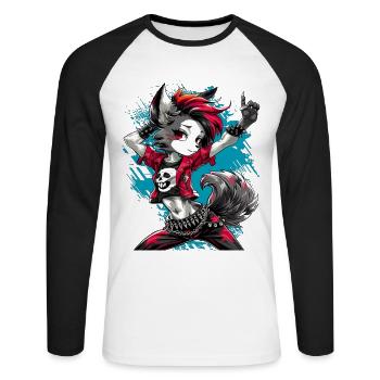 Werewolf Punk, Punk, Punkrock, Wolf, Fun, - Unisex Long Sleeve Baseball T-Shirt - white/black - Front - Nik (191cm)