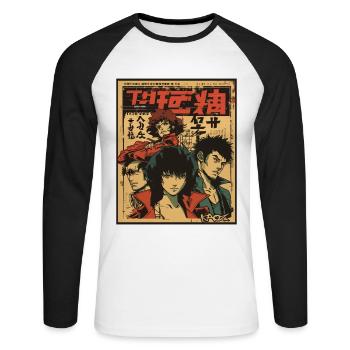 Parodie de film d’action japonais Anime - T-shirt baseball manches longues Homme - blanc/noir - Devant - Nik (191cm)